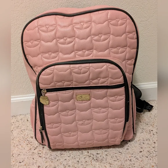 Luv Betsey by Betsey Johnson Pink Quilted Cat Pattern Backpack - Picture 1 of 15